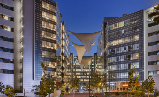 Modern office buildings in Ra’anana’s high-tech employment district